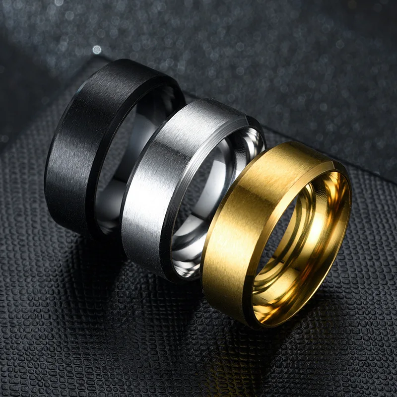 New Fashion Punk Vintage 8mm Classic Ring Male Gold Silver Color Stainless Steel Jewelry Wedding Ring For Man view 2