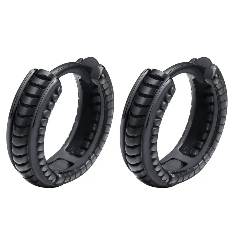 Vnox Stylish Hoop Earrings for Men Boys, Stainless Steel Huggies Earring, Ethnic Punk Rock Male Ear Gifts Jewelry - Image 9