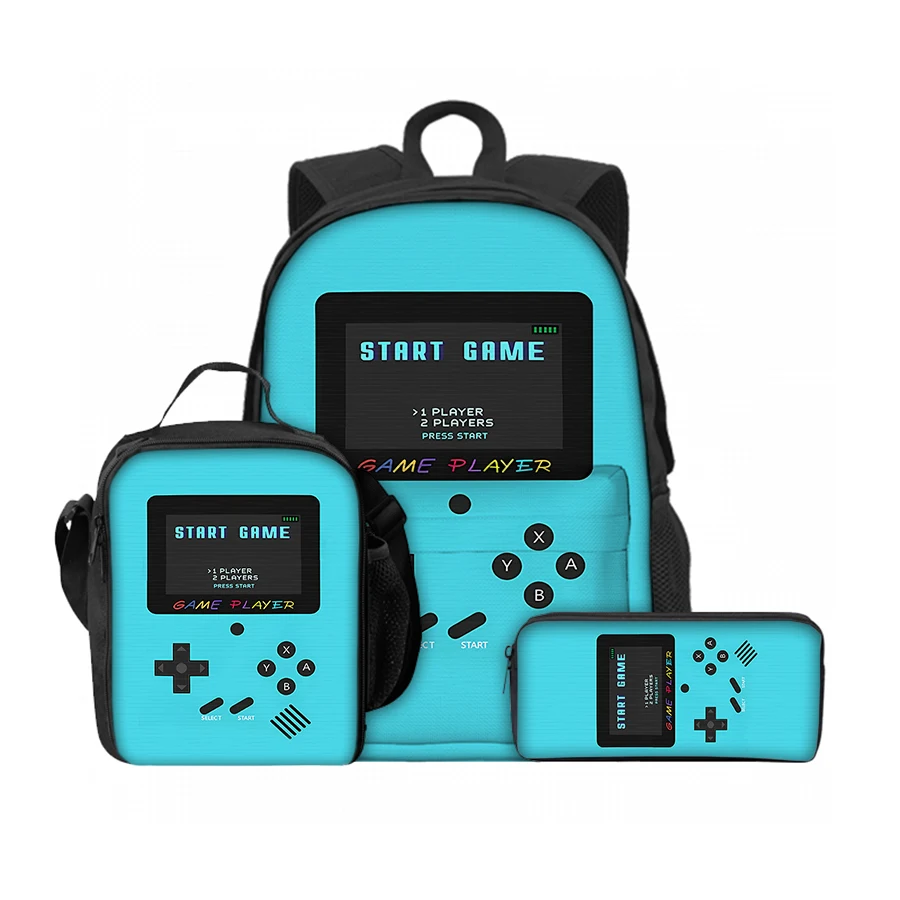 Juego de 3 uds de bolsas de almuerzo para consola de juegos simples, bolsas para bolígrafos, mochila frontal para niños/niñas, regalos para niños, mochila para ordenador portátil para adolescentes