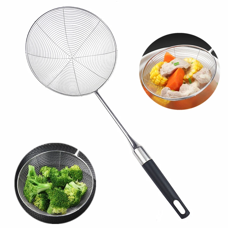 Stainless Steel Wire Leak Colander Plastic Handle Anti-scalding Multi-purpose Vegetables Strainer Oil Filters Kitchen Tools