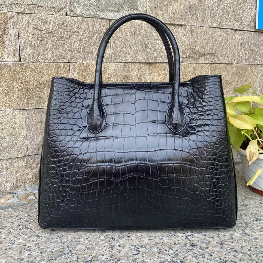 Genuine Crocodile Leather Women's Bag, Fashionable Shopping Bag, Genuine Leather Garden Bag, Belly Leather Shoulder Crossbody Ha