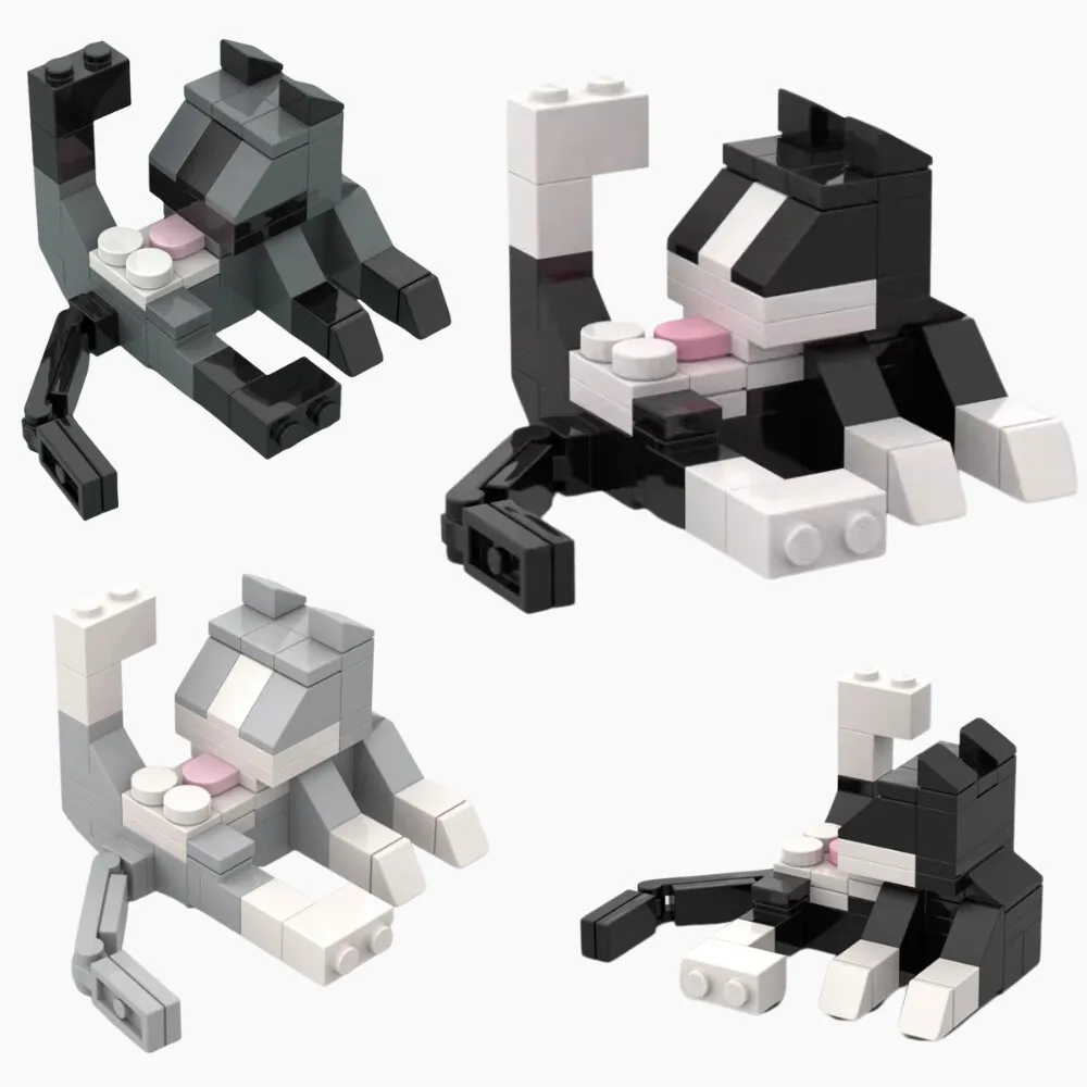 62 Uds. MOC City Cat Animal Series bloques de construcción juguetes educativos para niños, figuritas de modelos de camarones, regalo creativo DIY para cumpleaños