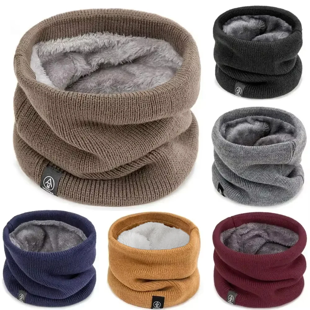 Winter Warm Knitted Ring Scarf for Women Men Plush Full Mask Tutdoor Cashmere Solid Snood Neck Scarves Thick Bufanda Muffler