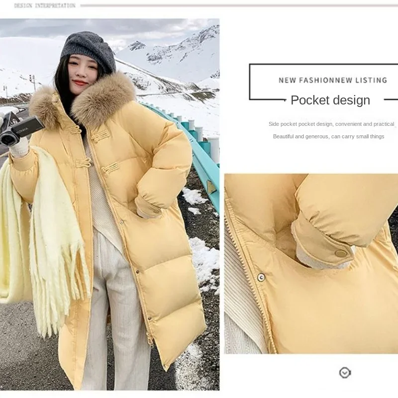 2024 New Women Cotton Jacket Winter Coat Female Large Size Parkas Extended Version Hooded Outwear Thick Big Fur Collar Outcoat