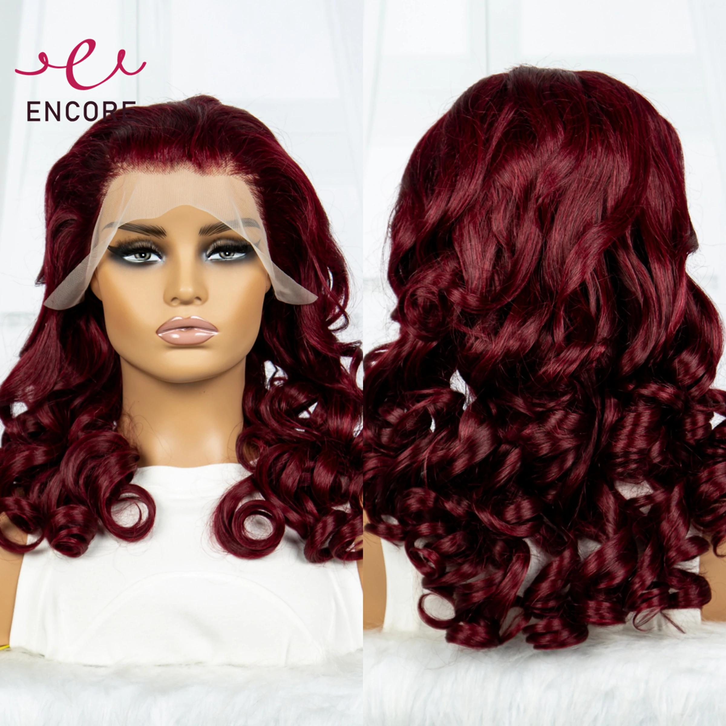 18 Inch Burgundy Bouncy Curly 13x4 Lace Frontal Wigs 300% Density Brazilian Remy Human Hair Wigs Curly Hair Wigs for Black Women