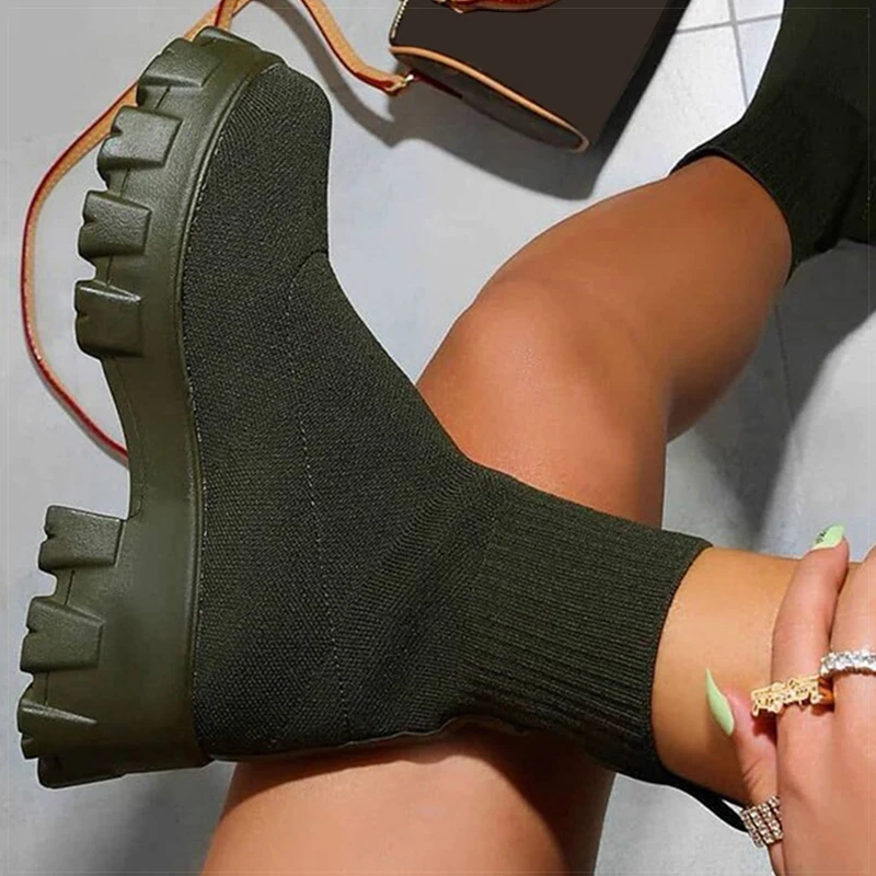 Zimowe damskie botki Wiosenne antypoślizgowe botki na obcasie Modne eleganckie buty damskie Botki na platformie Botki na obcasie Botas Mujer