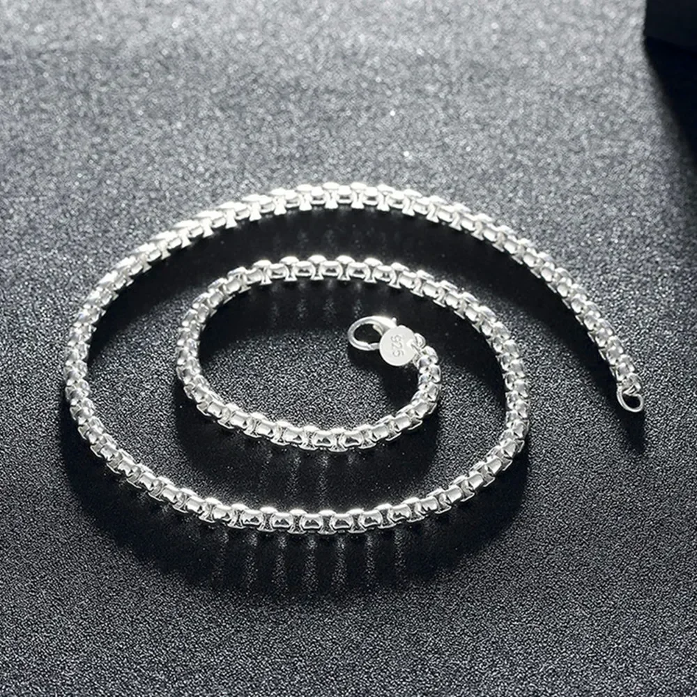 18-24inches Retro Silver Plated 4mm Chain Necklace Bracelet set For Women Men Wedding Engagement Charm Jewelry