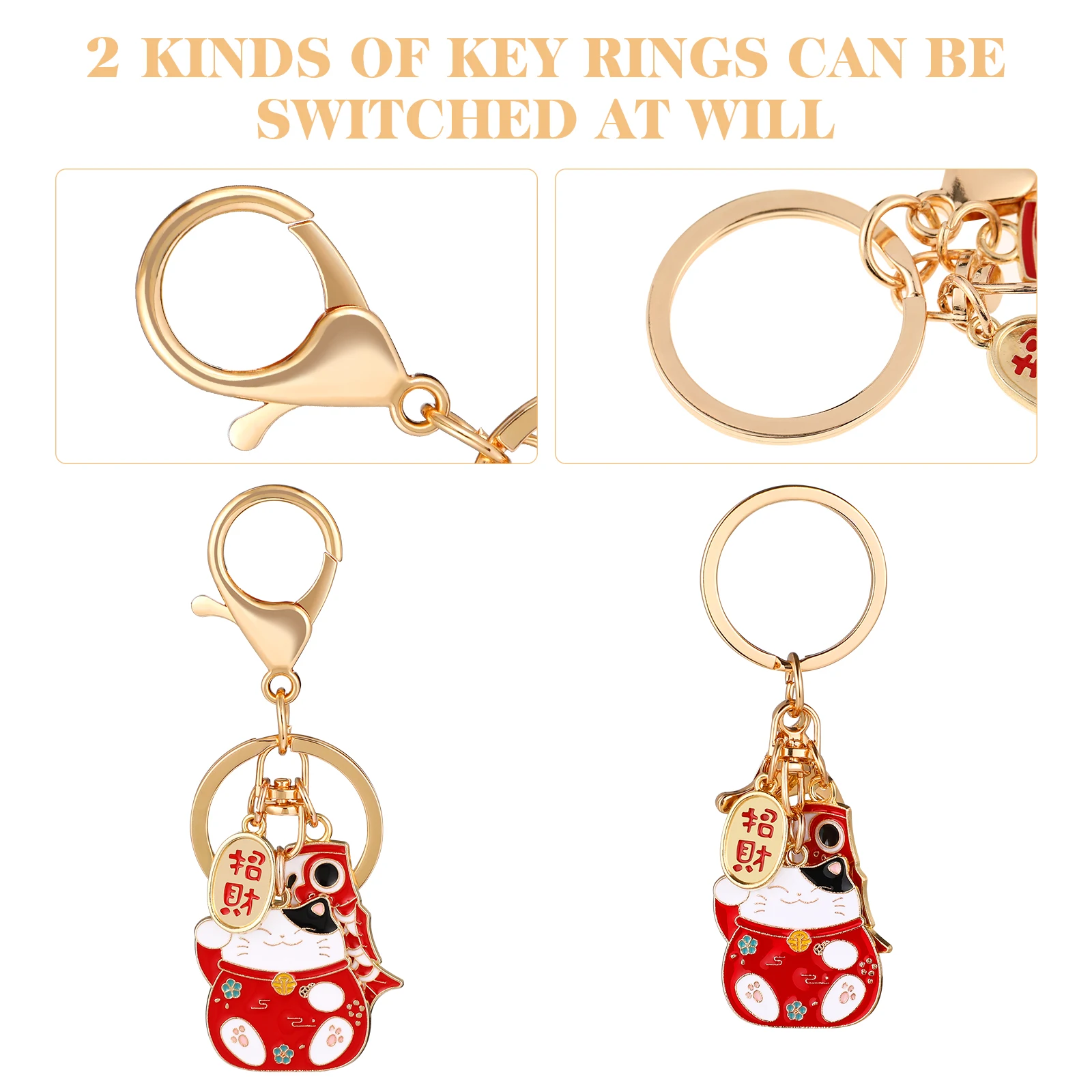 2 Pcs Japanese Style Cat Keychains Creative Fortune Cat-shape Pendants Keyrings Bag Charms