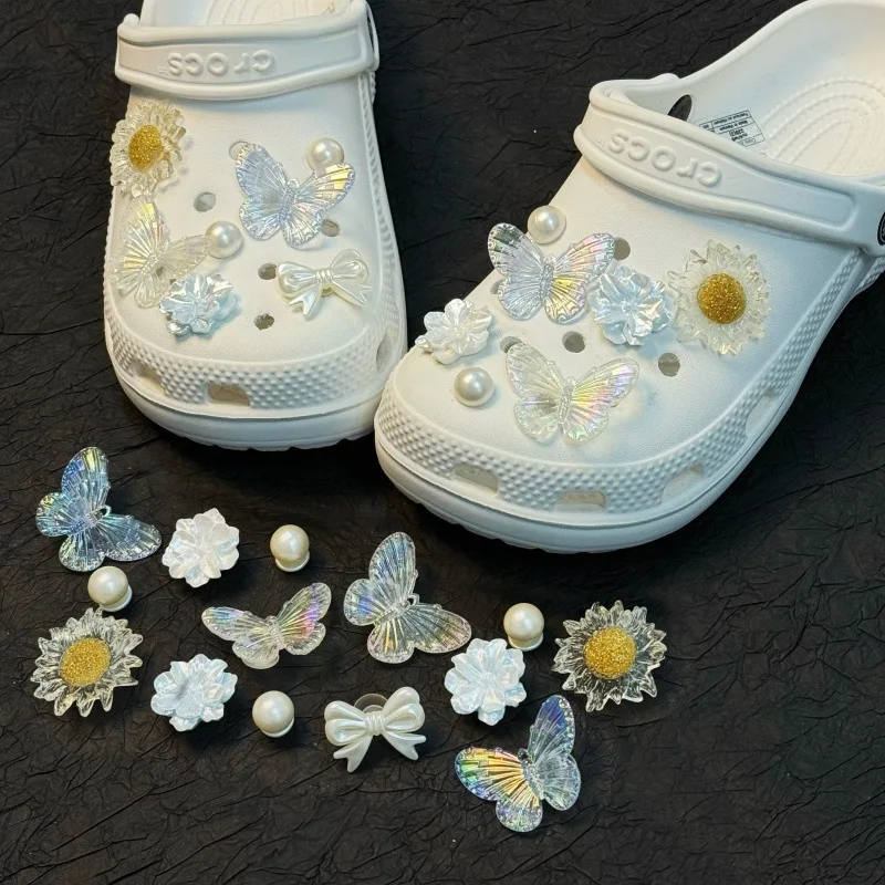 Luxury Bow Heart Shoe Charms for Summer Beach Sandals Rhinestone Ballet Style Decorations DIY Accessories Women Girls Gifts