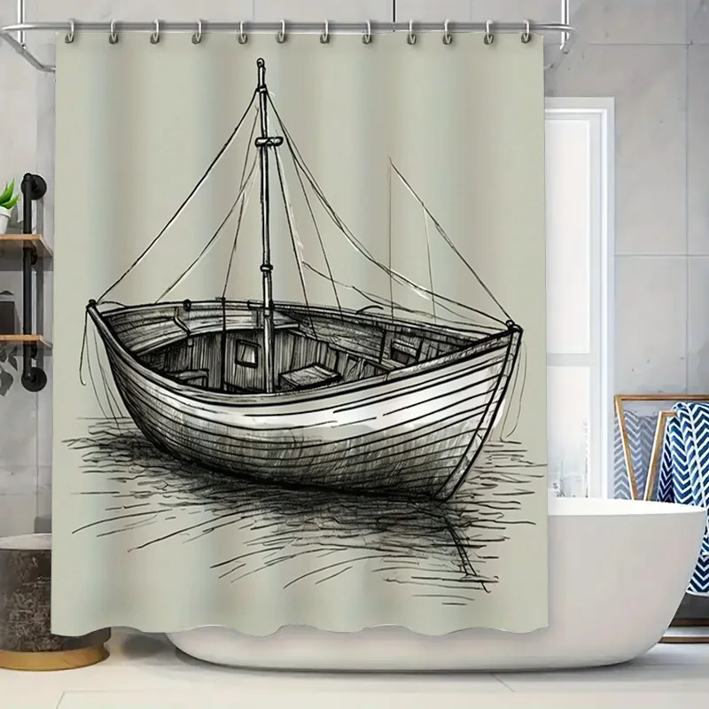 

Черно-белая занавеска для душа в стиле «лодочка» Декор Шикарное дополнение для вашей ванной комнаты с этим стильным душем на тему лодки.