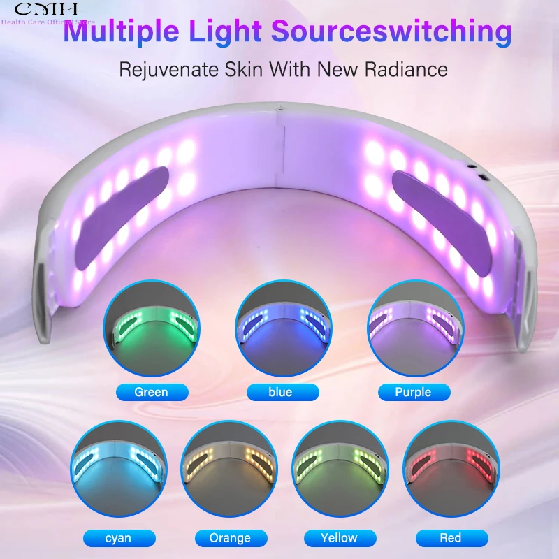 جهاز تجميل الوجه على شكل حرف V 7 أوضاع تدليك الوجه متعدد العلاج بالضوء ورقة موصلة محمولة لتجديد شباب البشرة وشد الوجه والتخسيس