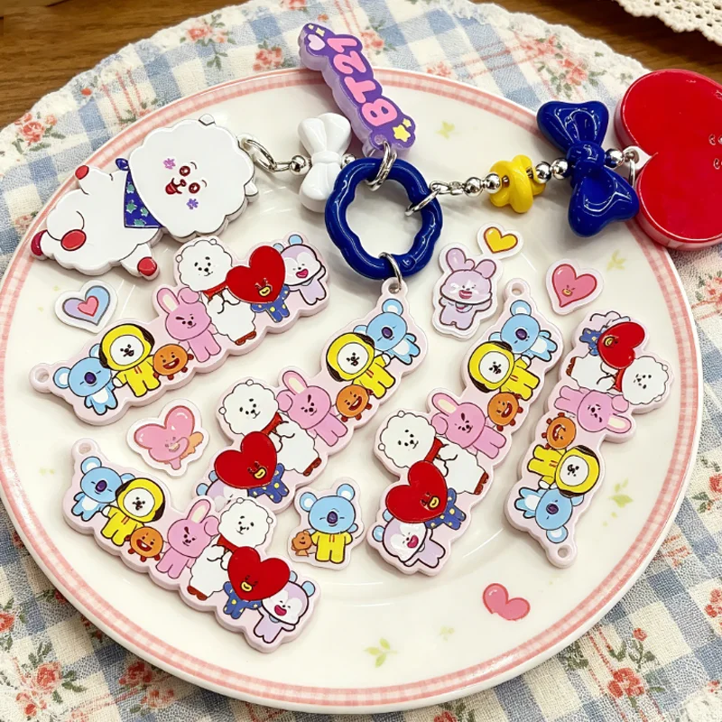 Pingente em relevo dupla face BT21, corrente para celular, chaveiro, acessório para bolsa, acessório DIY, LINE FRIENDS