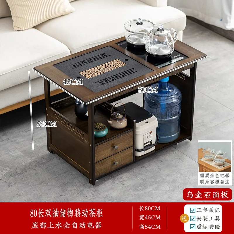 

Mobile home living room solid wood small tea cart sofa side coffee table tea set kettle integrated