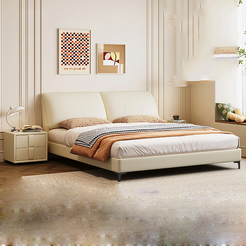 

European Leather Bed Modern Headboards Double Floor Storage Bed Space Saving Simple Beauty Letto Matrimoniale Home Furniture