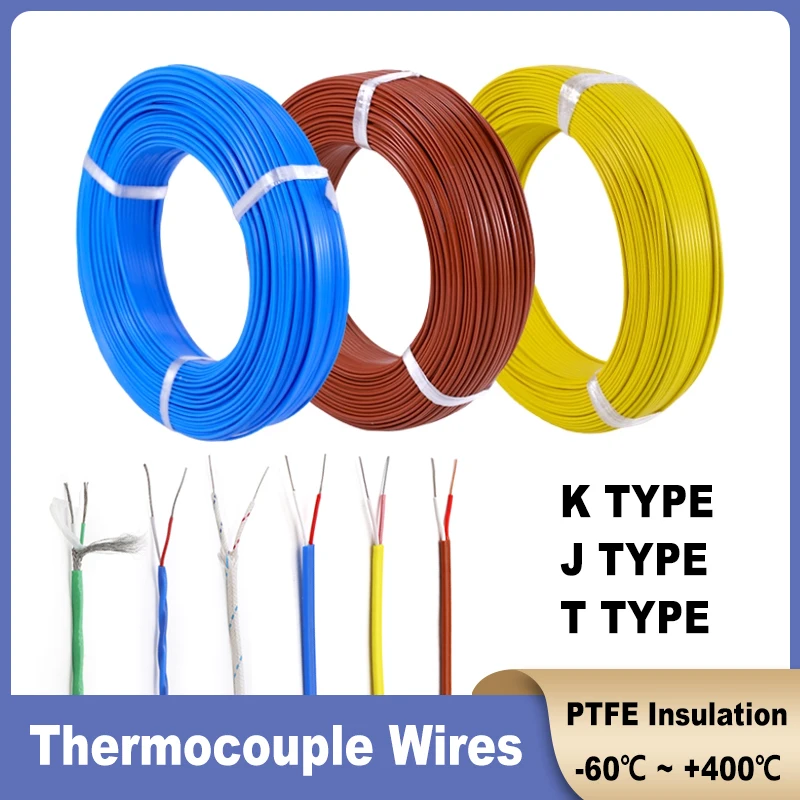 

2 Cores Thermocouple Wire K J T Type PTFE Insulation Shielded Line GlassFiber High Temperature Measuring Line Compensation Cable