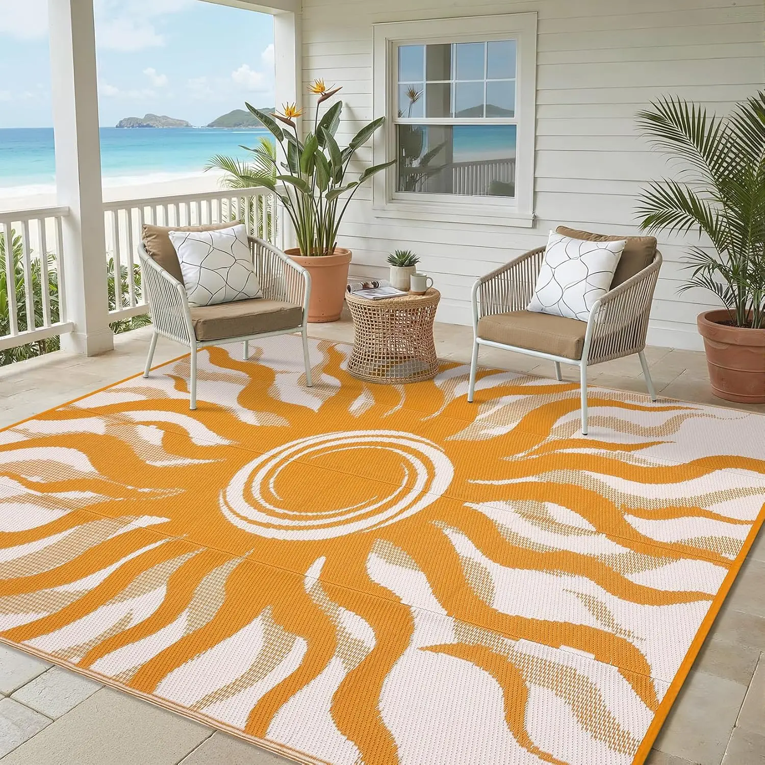 

Водонепроницаемый двусторонний уличный коврик 5x8 с узором в стиле бохо, пластиковый соломенный коврик для патио, кемпинга, террасы, пляжа, пикника, веранды, балкона