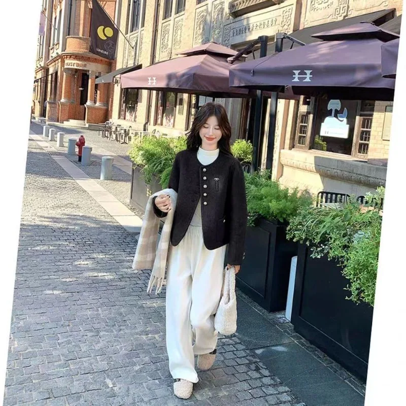 Spring Autumn Hot Selling Solid Color Wool Short Coat Small Fragrant Style Double Sided Woolen Coat Versatile Top Women