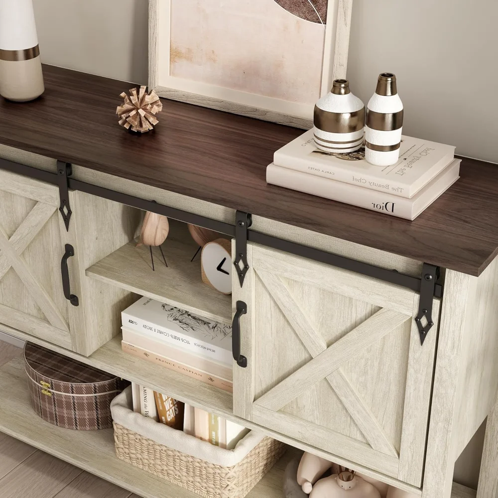 

Entryway Table with 2 Sliding Barn Doors, 46" Farmhouse Console Table with Adjustable Storage Shelf, Sofa Table for Entryway