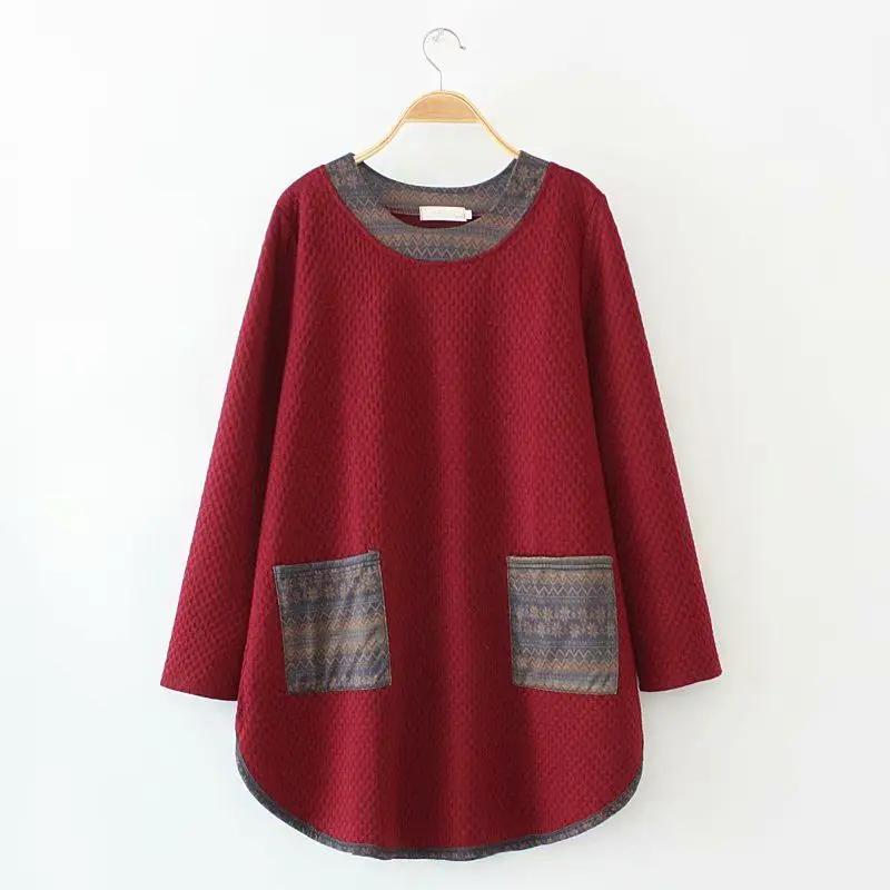 Autumn Winter Fashion Plus Size Vintage Loose T-shirt Women Long Sleeve Casual Ethnic Style Lady Tops All Match Female Clothes