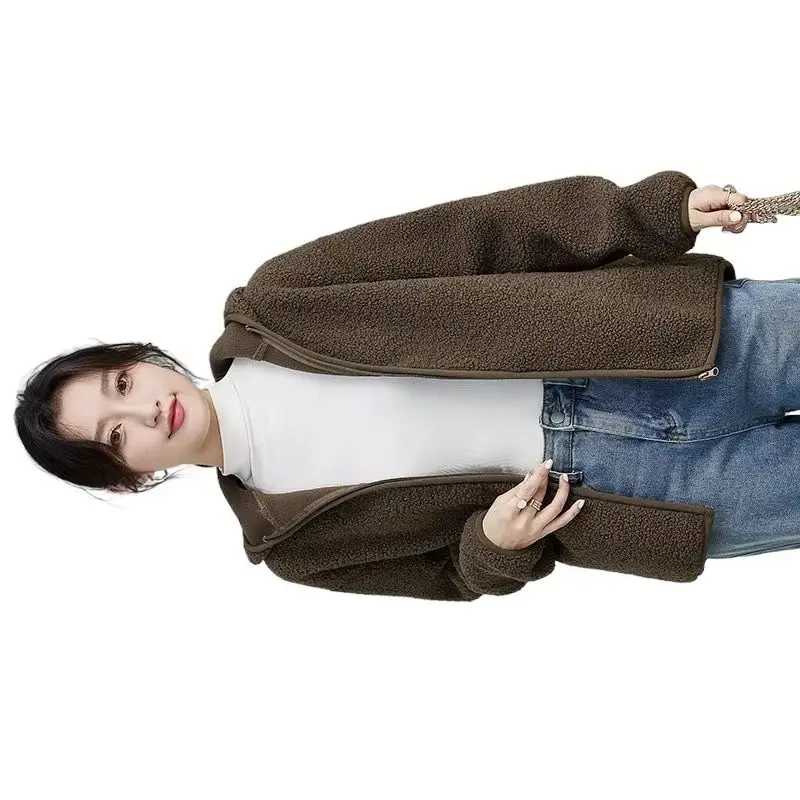 

Women's Autumn and Winter Coat Short Foreign Style Outer Wear Imitation Lamb Wool Hooded Cardigan Top 2024 New Velvet Warm Coat