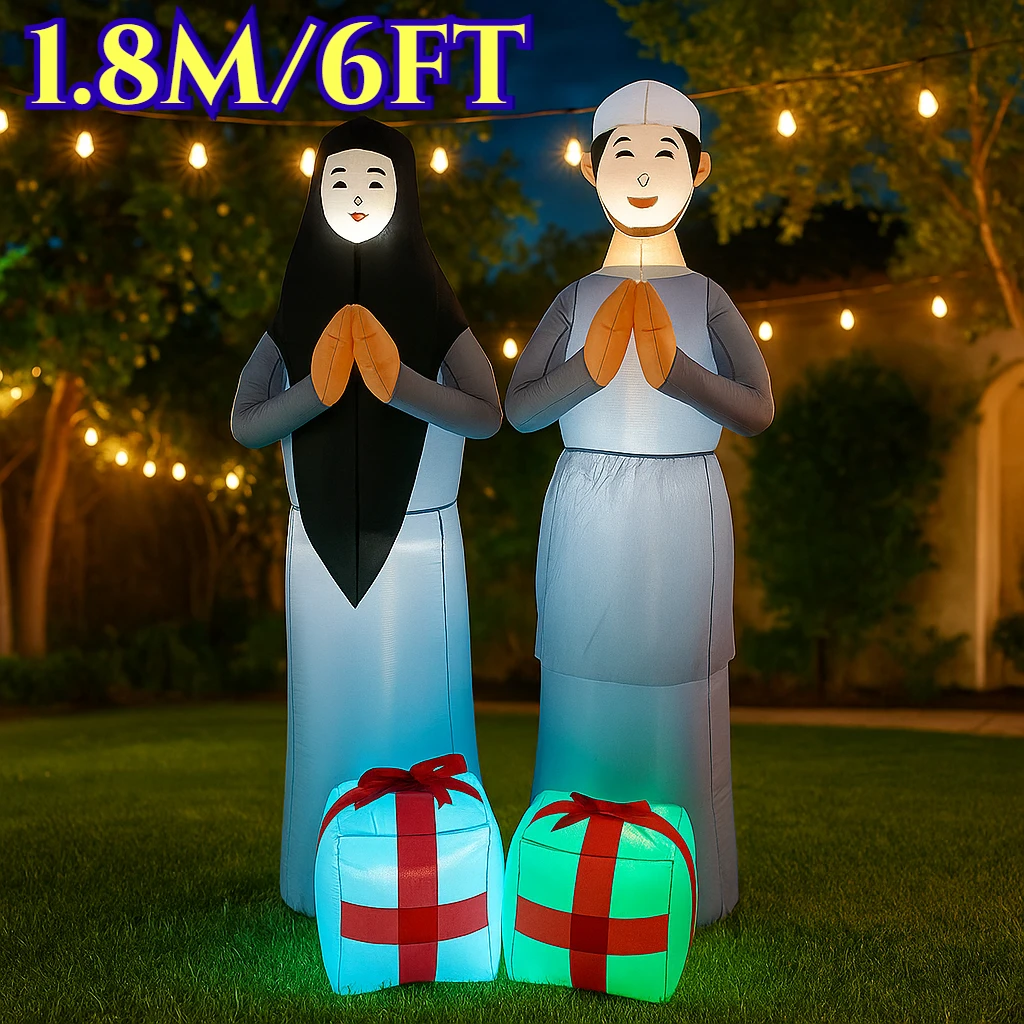 

1.8M/6FT Outdoor Holiday Decoration Inflatable Model Middle East Ramadan Eid Mubarak Churching with LED Light Garden Ornament