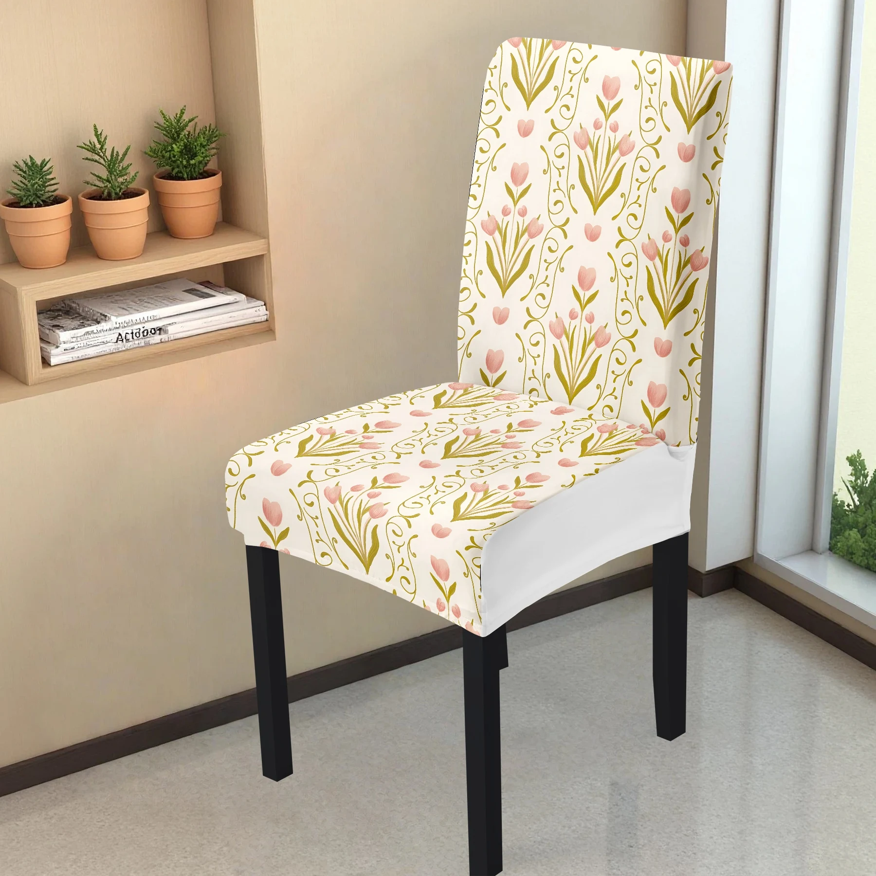 2026 New Elastic Full - Coverage Chair Cover, Fresh Tulip Floral Print, Summer Outdoor & Indoor Use, Washa