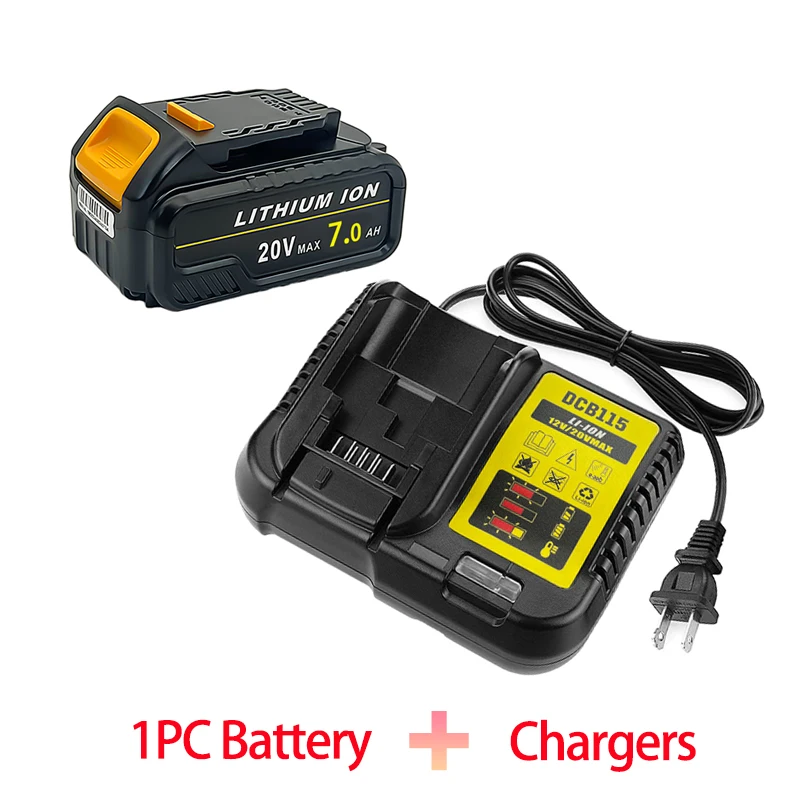 DCB115 7.0Ah Lithium Battery Charger with LED indicator And 1Pc Replacement For Dewalt 20V Li-ion Batteries Fit 20V Power Tools