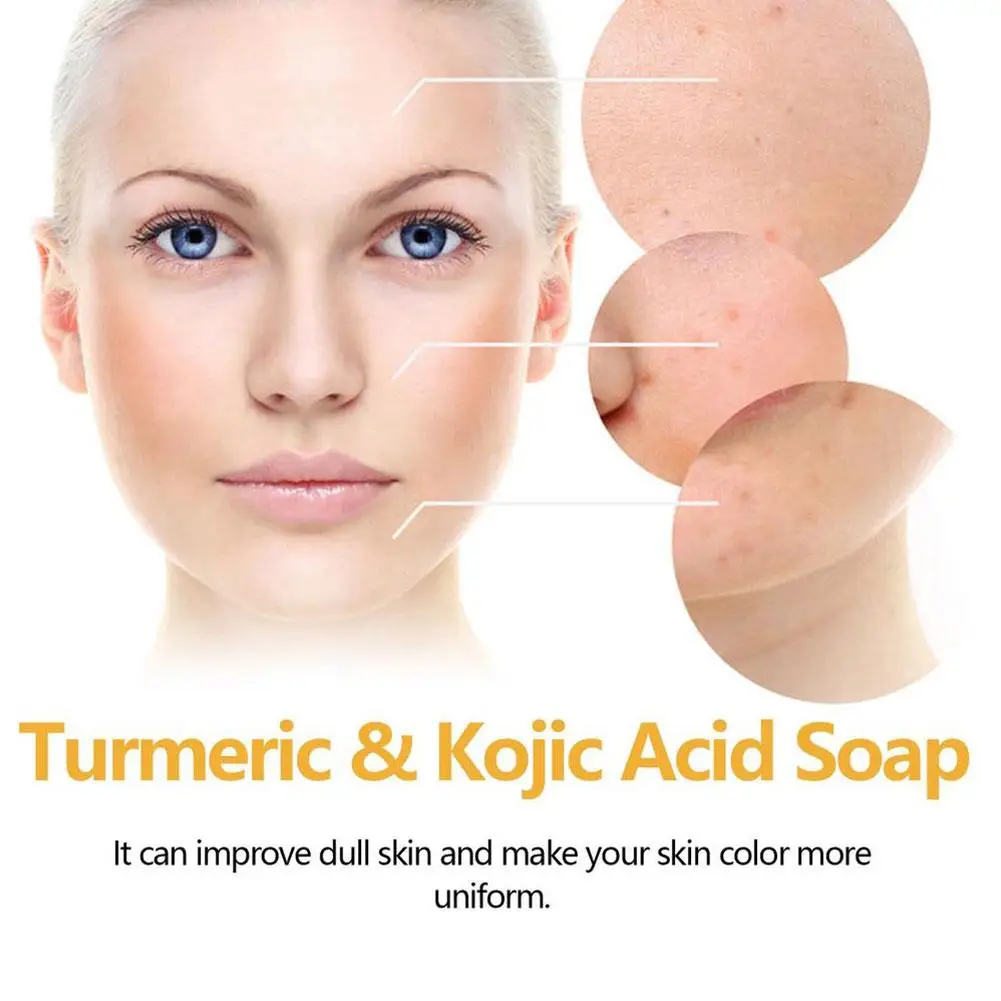 Sabonete clareador de ácido kójico, limão, cúrcuma, limpeza profunda, rejuvenescedor, mesmo tom, esfoliante da pele, sabonete artesanal brilhante b d3e7