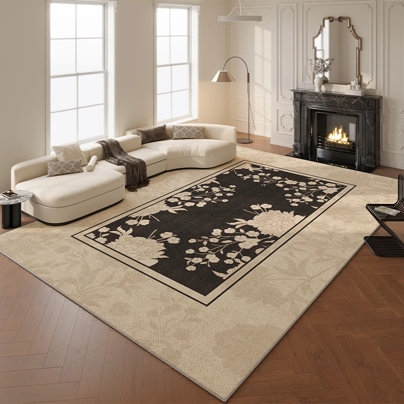 French Style Carpets for Living Room Large Area Bedroom Decor Soft Carpet Washable Lounge Floor Mat Anti-slip Study Flower Rug