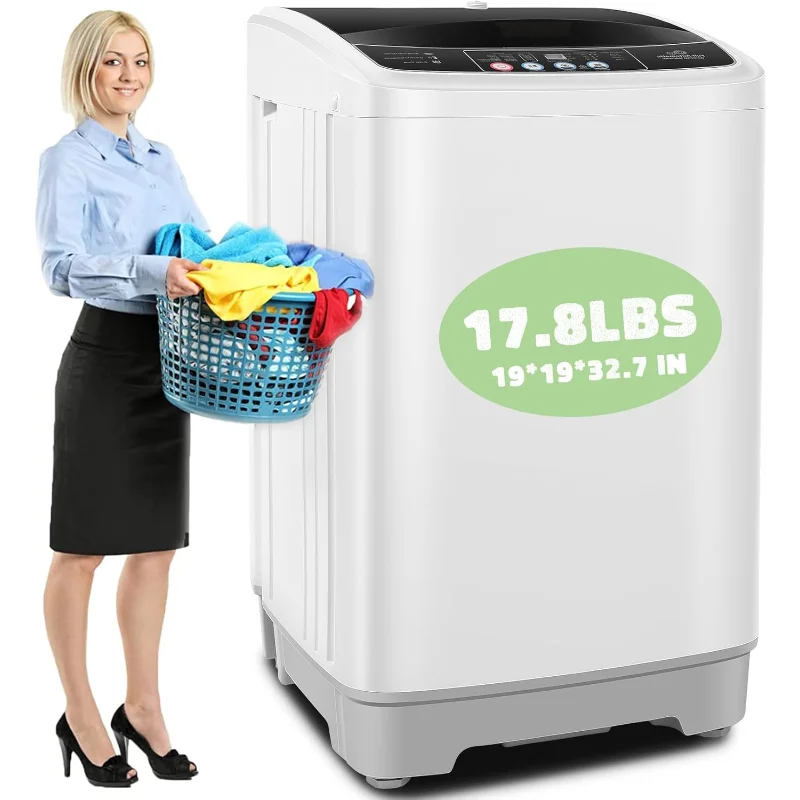 Nictemaw 휴대용 세탁기, 배수 펌프가 있는 17.8Lbs 용량 휴대용 세탁기, 10가지 세척 프로그램 8개 수위, 2.4 Cu.ft
