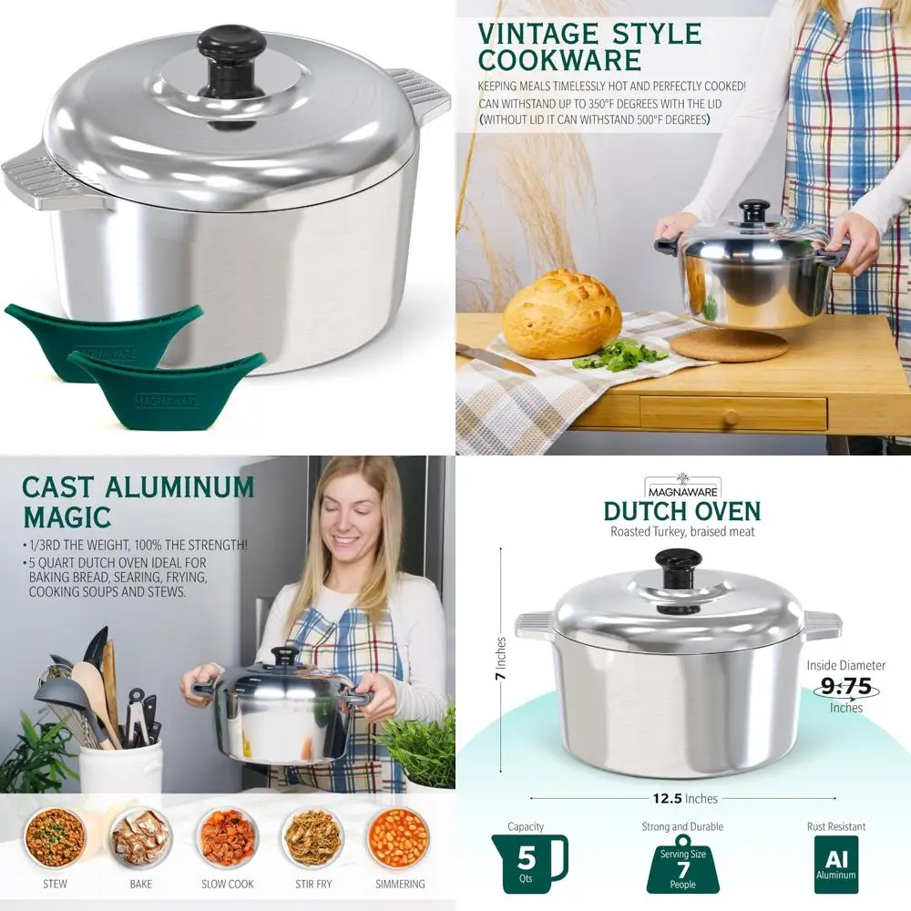 

Легкая голландская печь из литого алюминия на 5 литров с крышкой и силиконовыми ручками для выравнивания распределения тепла и удобной обработки