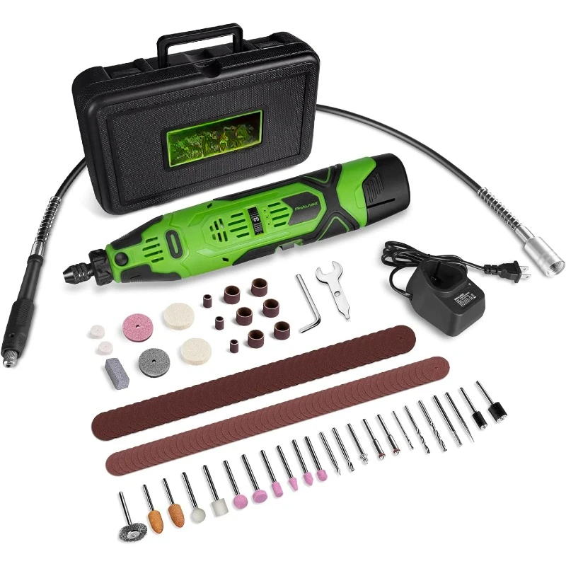 12V Cordless Rotary Tool Kit with Keyless Chuck, 6-Speeds 5000-32000RPM, 119 Accessories with Flex Shaft