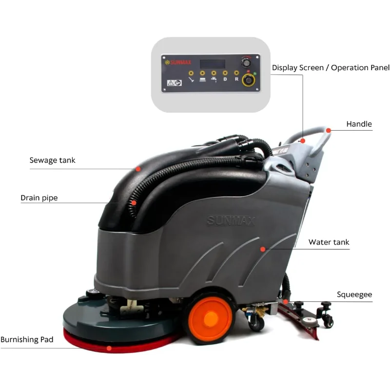 Machine de séchage d'épurateur de sol automotrice de 22", ensemble complet de pièces, largeur de raclette de 31", réservoir d'eaux usées de 14,5 gallons, 36000 pieds carrés/h