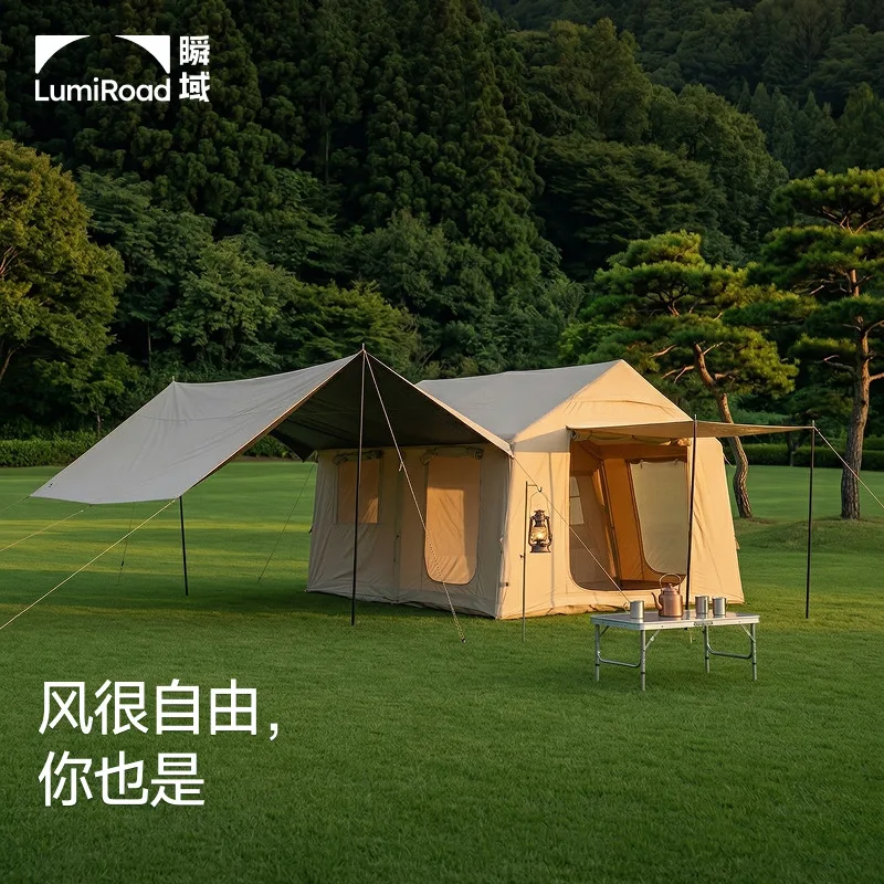 Jinglufa camping inflatable tent camping outdoor 13.86 camp one room and one living room with canopy factory customization