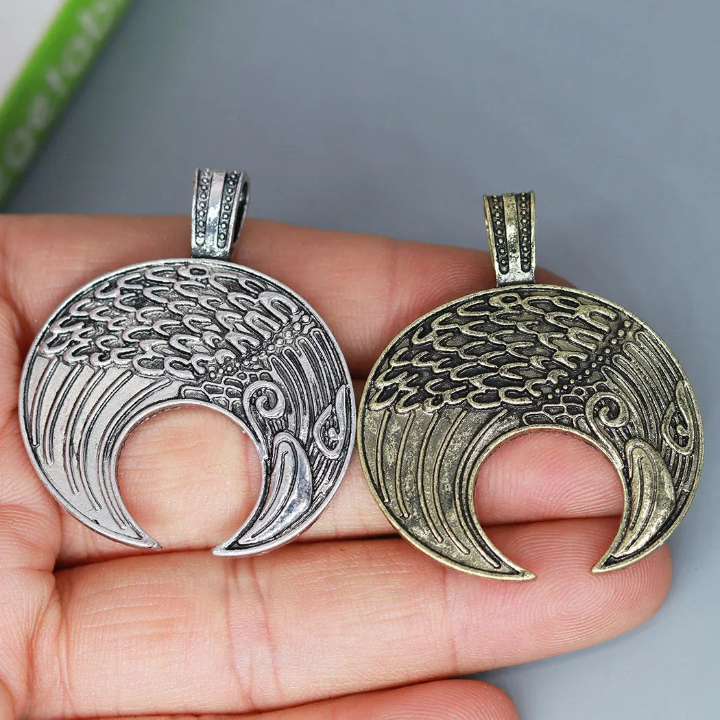 3Pcs/lot Raven Viking Lunula Stainless Steel Charm Pendant For DIY Necklace Keychain Amulet Handmade Jewelry Making Accessories