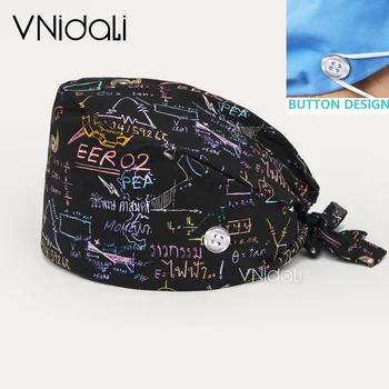 Calza di natale del fumetto 100% cotone stampato cappello da infermiera da donna Scrub regolabile berretto da allattamento per salone di bellezza laboratorio negozio di animali