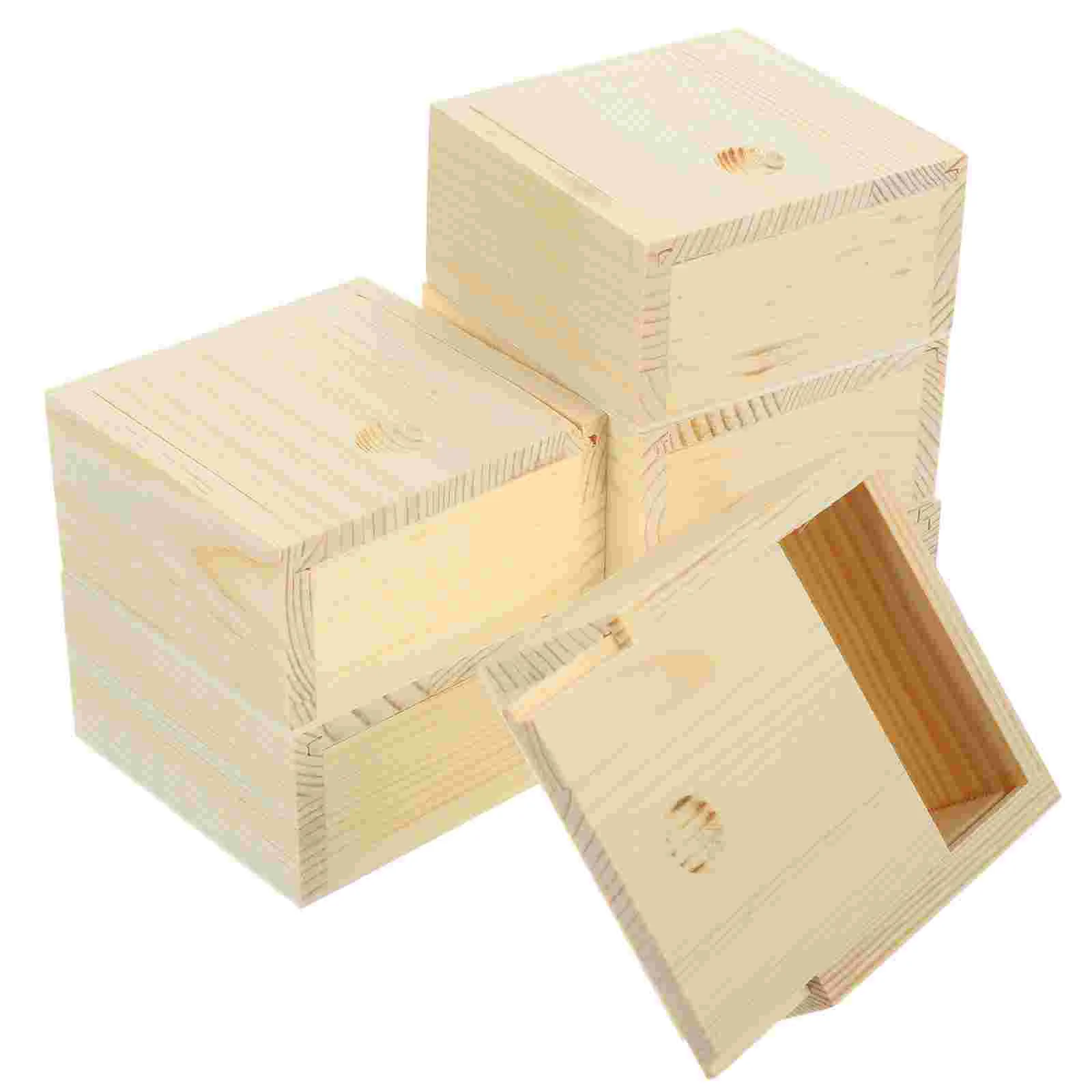 

10 Pcs Small Wooden Box Delicate Texture Jewelry Container Square Pine Desktop Organizer Cosmetics Storage Items