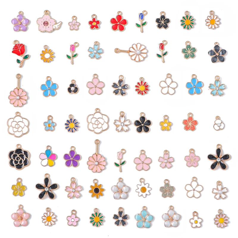 10pcs Random Mixed Styles Enamel Charm Heart Flower Cross Cat Butterfly Pendants for Bracelet Necklace DIY Jewelry Craft Making