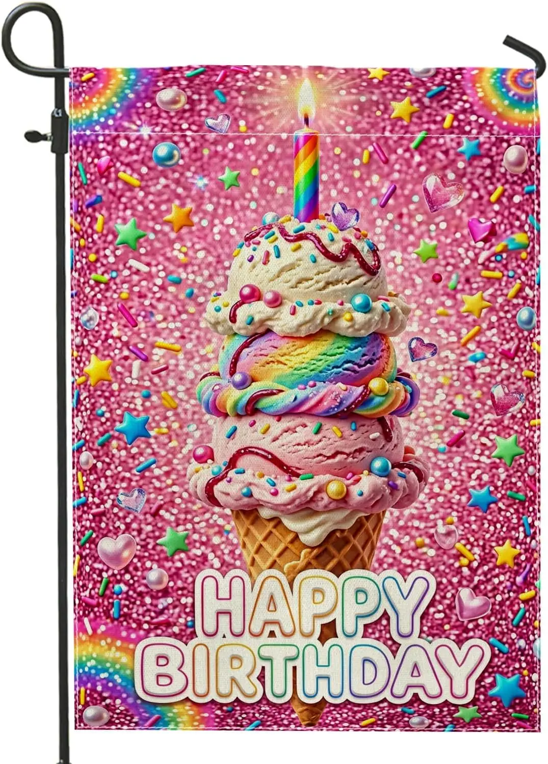 Ice Cream Garden Flag, Festive Colorful Birthday Candle Sprinkles Birthday Peach Double Sided Burlap Yard Decorative Flags f yyi