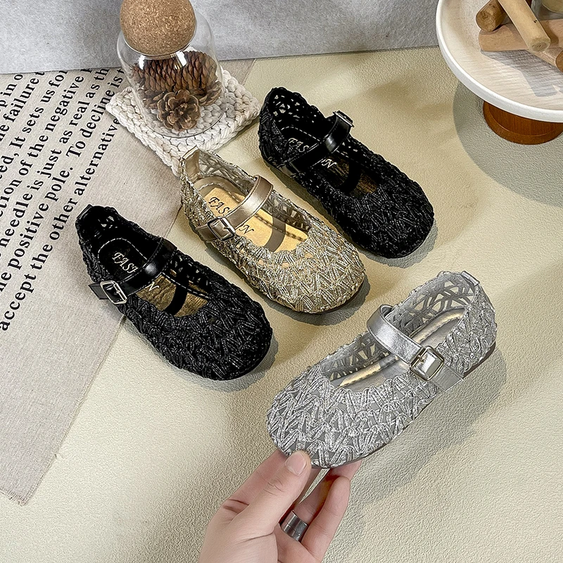 Toddler Girls Glitter Metallic Ballet Flats 2026 New Summer Kids Barefoot Beach Sandals Non-slip Classic Retro Party Wedding