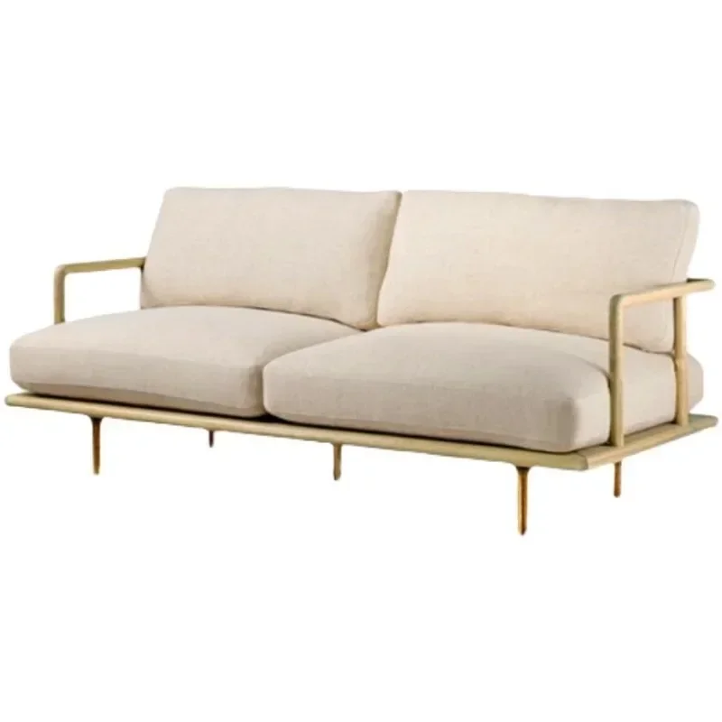 Nordic solid wood fabric sofa metal legs creative simple living room double three modern ash rattan sofa