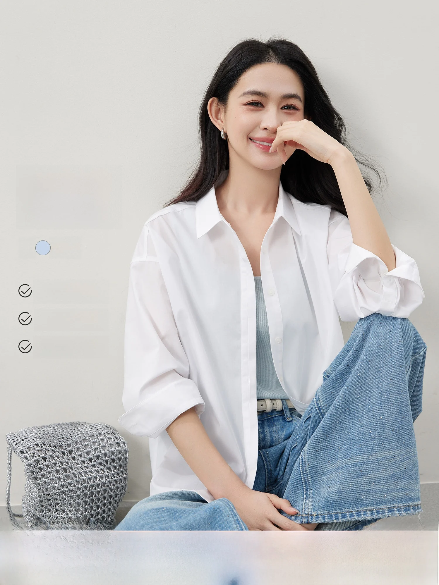 

Ele Women's irt Stand Collar Fly Sve Layered Feel Spring New Sle Long Sve Polyester Cotton Blend Straight Cut