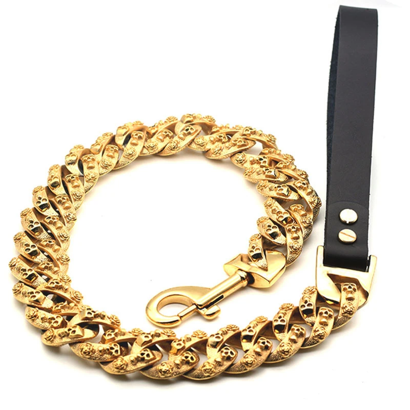 

Gold Color Stainless Steel Chain Leash, Large, Bully Shepherd Dog, Pet Supplies, New Design