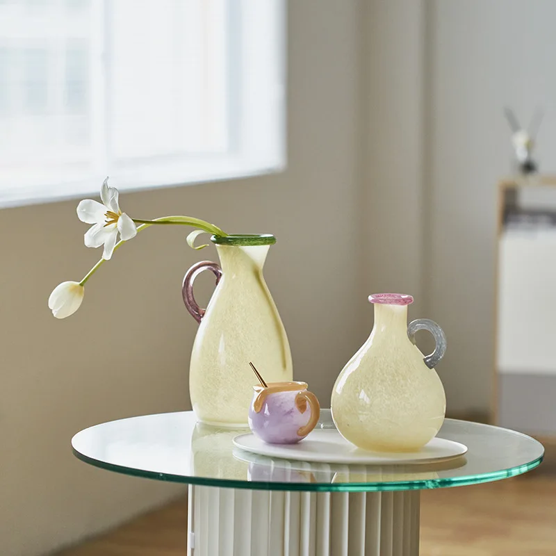 

Single ear gradual change color antique porcelain powder vase dining table TV cabinet soft countertop glass vase