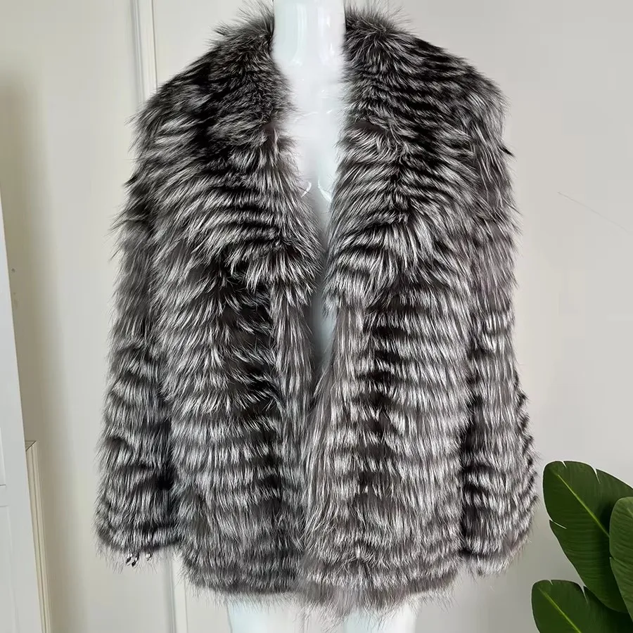 Genuine Fox Fur Jackets Silver Fox Fur Coats Womens New Arrivals High Quality Fox Fur Coats With Lapel
