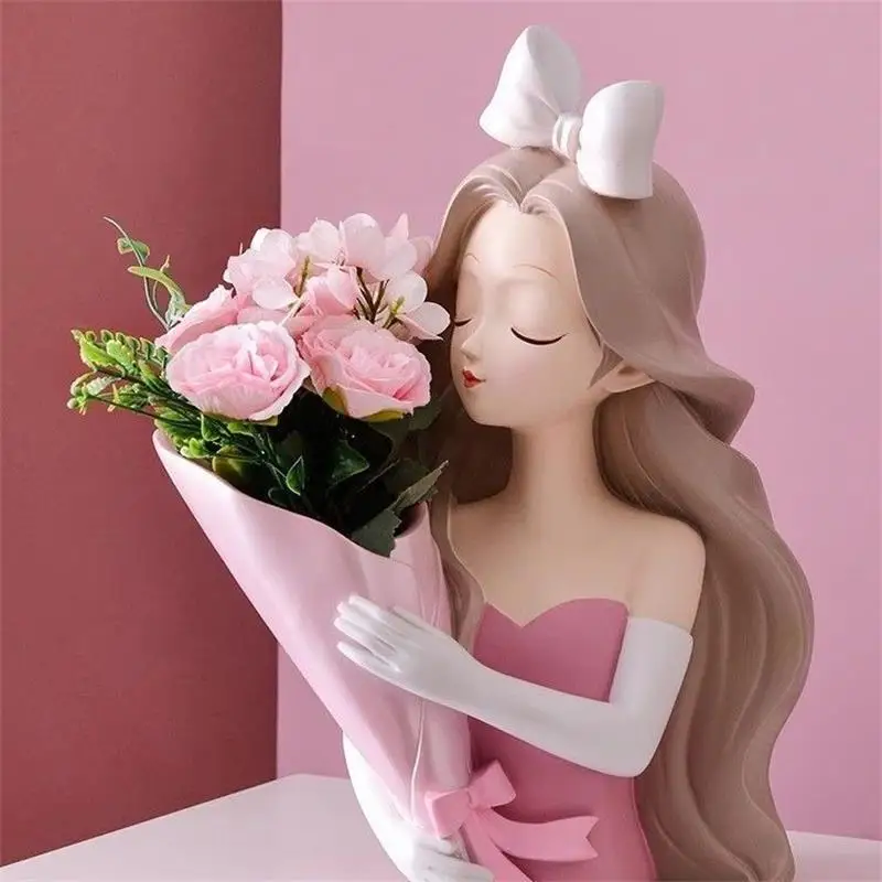 Nordic Resin Bouquet Girl Ornaments Handmade Gift Living Room Porch Alice Theme Birthday Housewarming Decoration