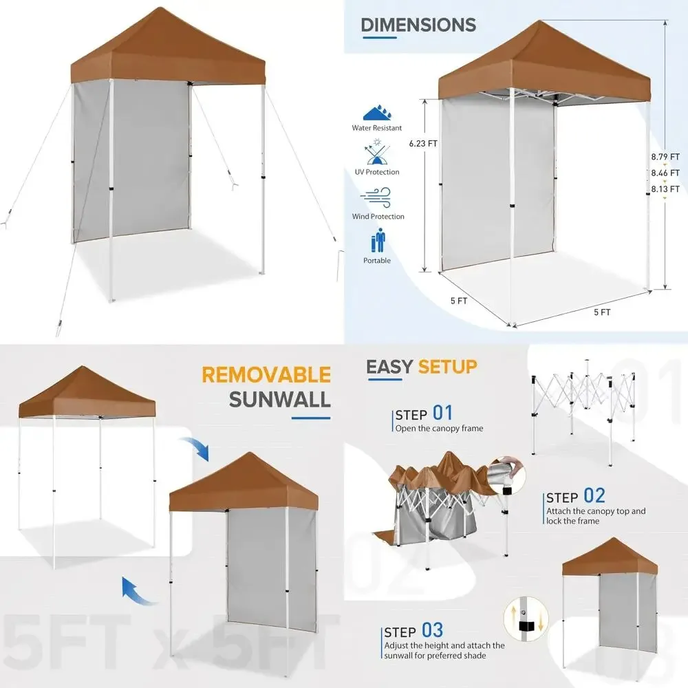 

Portable Outdoor Canopy Tent 5x5 with Removable Sunwall, Carry Bag Included, Khaki Color, Suitable for Various Outdoor Activitie