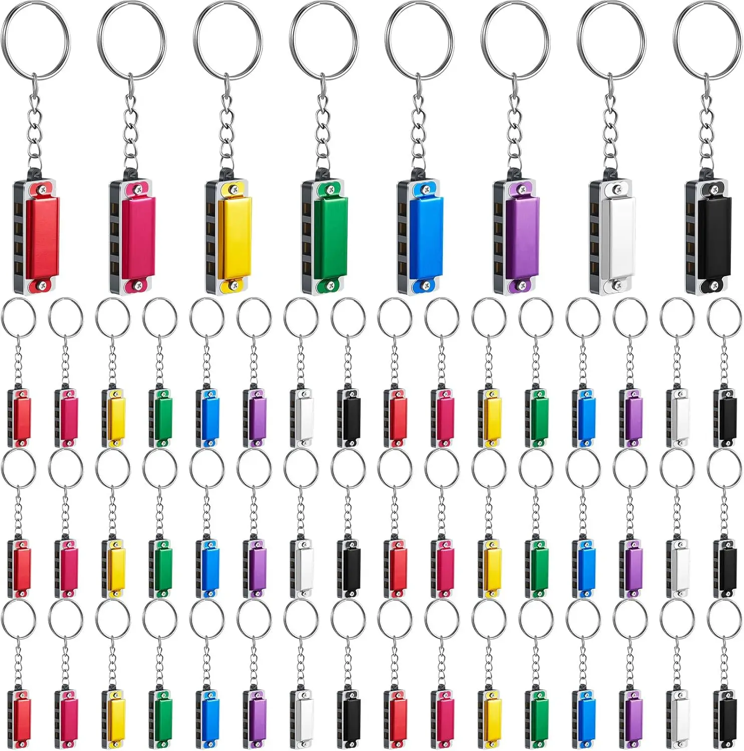

64 Pcs Mini Harmonicas Keychain 4 Holes 8 Tones Portable Wind Instruments Party Favors Cute Music Keychain Accessory Multicolor