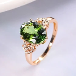 Luxury New Oval Green Cubic Zirconia Rings For Women Rose Gold Color Finger Rings Wedding Engagement Jewelry For Lady Fine Gifts