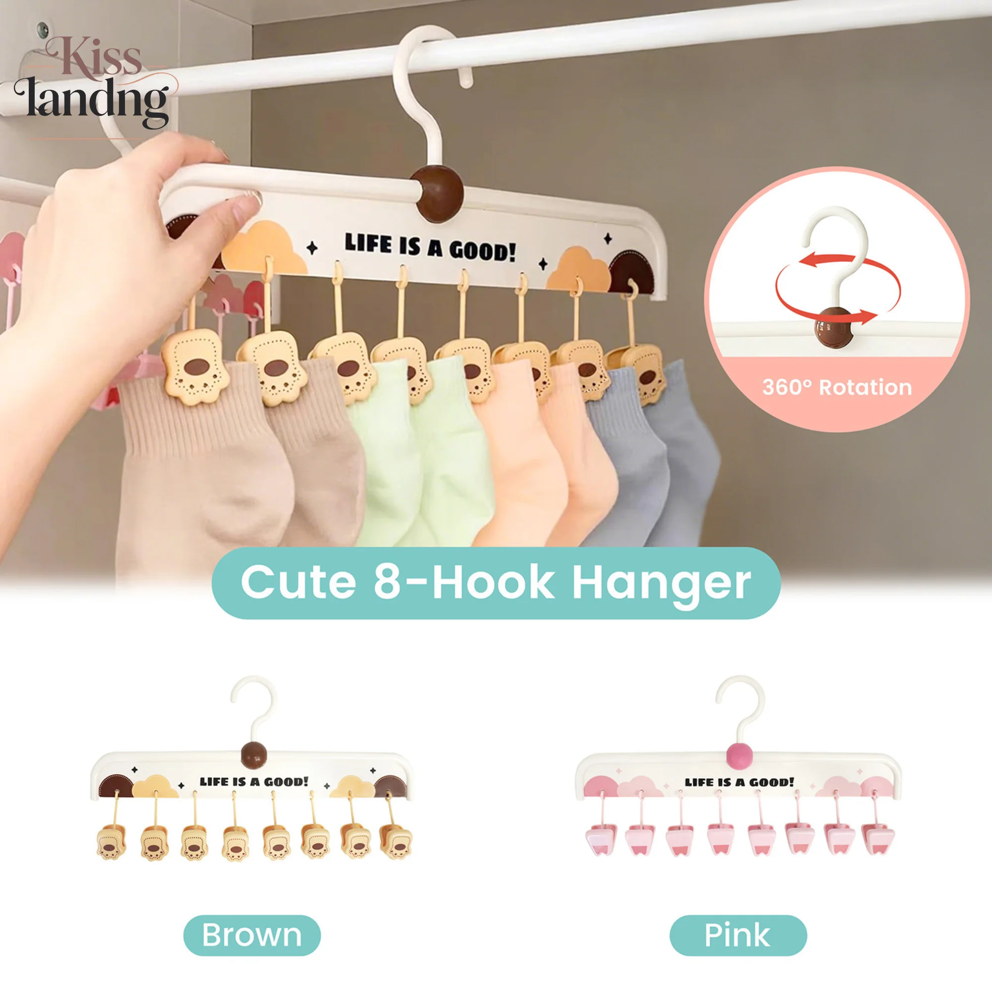 Cute 8 Clip Sock Hanger with 360° Rotatable Hook | Multi Clip Laundry Hanger for Socks, Underwear, Baby Clothes